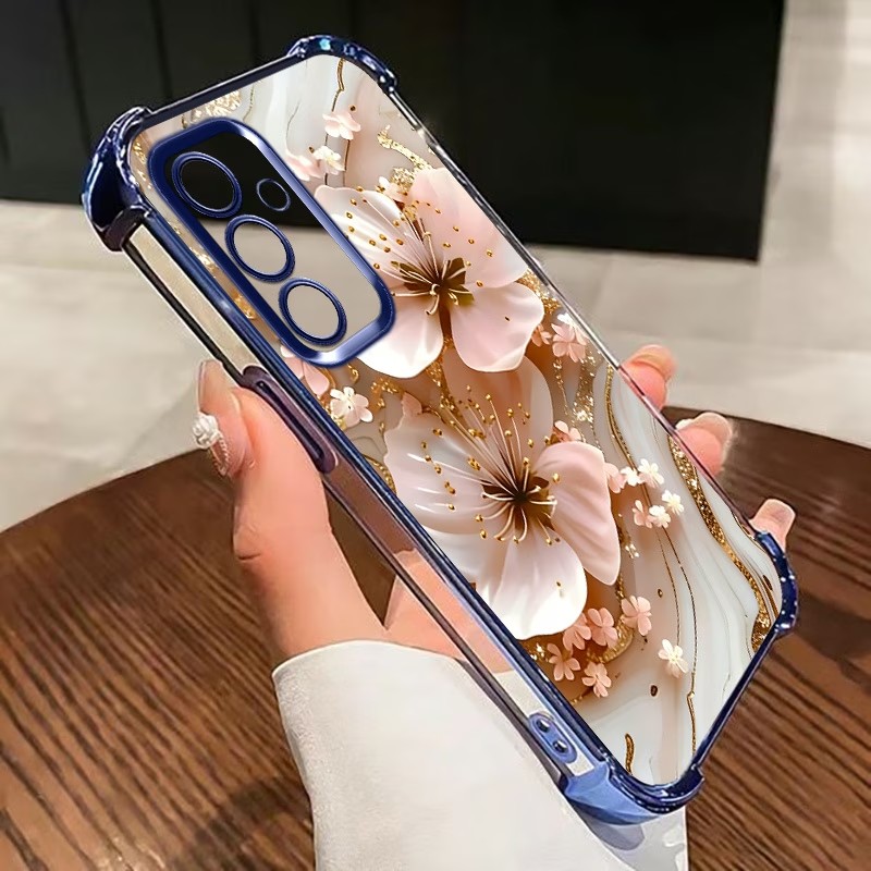 Phone Cases Samsung S25 Fe - Cover Trasparente con Fiori Elettroplaccati per
